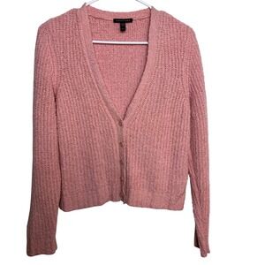 Eileen Fisher Pink Textured Knit Cardigan Sweater XS Organic Cotton Cashmere